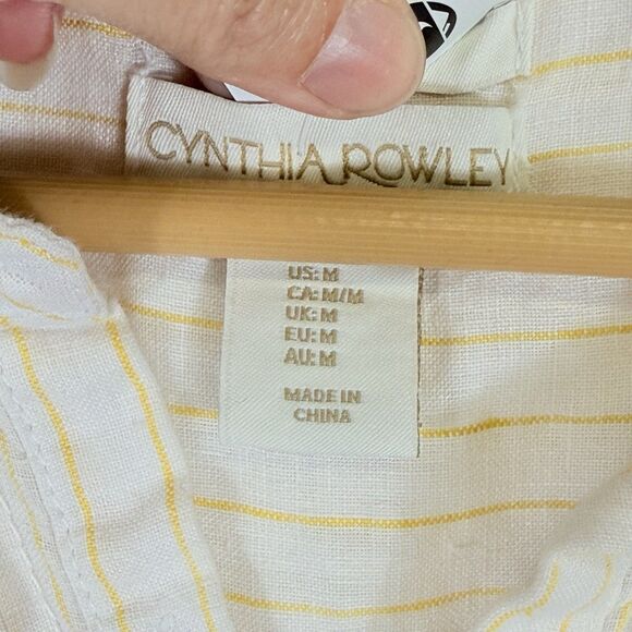 NEW Cynthia Rowley Womens Medium Yellow White Stripe Linen Pleated Shirt‎ Top - Picture 8 of 8